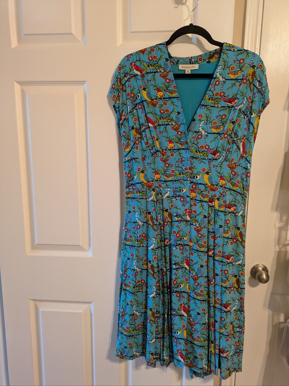 Emily & Fin Teal Esther Dress birds EUC M